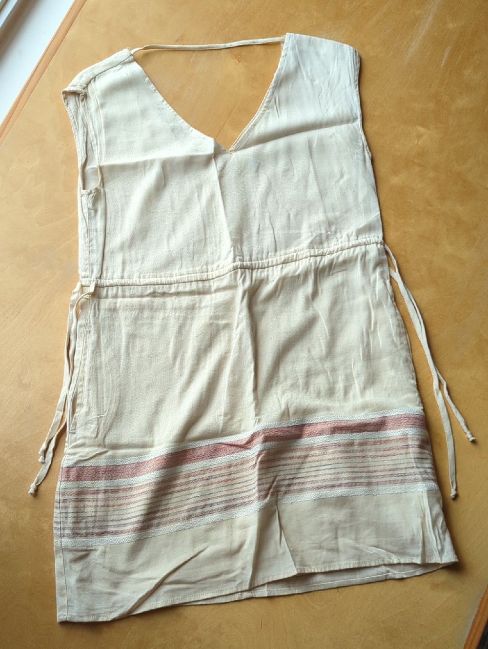 Universal Thread Cream Gauze V-Neck Dress with Pink Stripe